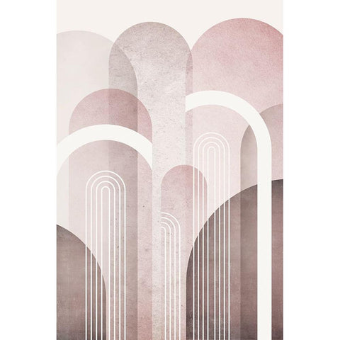 MidCentury Arches Pink Burgundy 1 White Modern Wood Framed Art Print by Urban Epiphany