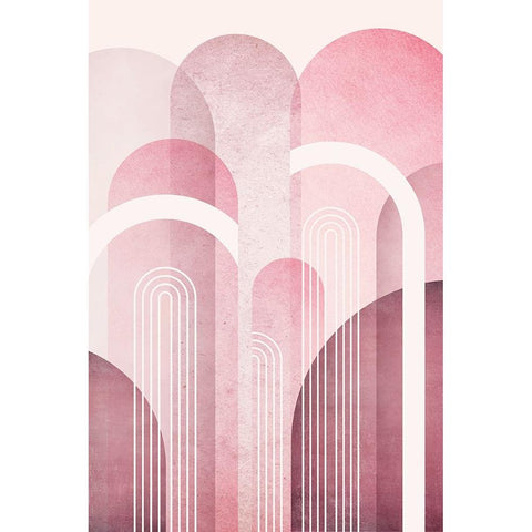 Mid Century Arches Pink Burgundy 1 White Modern Wood Framed Art Print by Urban Epiphany