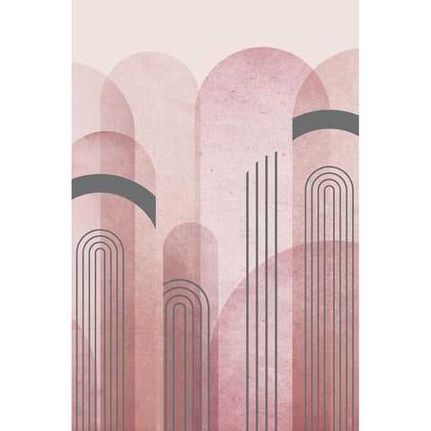 Mid Century Arches Pink Gray 1 Black Modern Wood Framed Art Print with Double Matting by Urban Epiphany