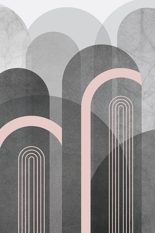 Mid Century Arches Pink Gray 2 White Modern Wood Framed Art Print with Double Matting by Urban Epiphany