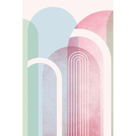 Mid Century Arches Soft Pastels 1 Black Modern Wood Framed Art Print with Double Matting by Urban Epiphany