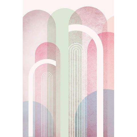 Mid Century Arches Soft Pastels 2 Gold Ornate Wood Framed Art Print with Double Matting by Urban Epiphany