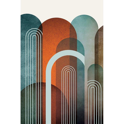 MidCentury Arches Teal Orange 1 White Modern Wood Framed Art Print by Urban Epiphany