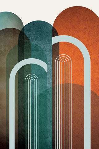 MidCentury Arches Teal Orange 2 White Modern Wood Framed Art Print with Double Matting by Urban Epiphany