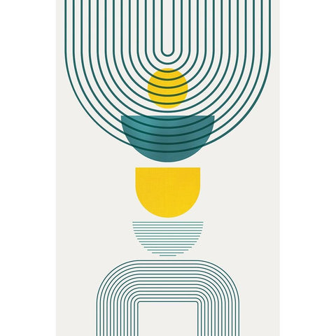 Mid Century Teal Yellow 1 Gold Ornate Wood Framed Art Print with Double Matting by Urban Epiphany