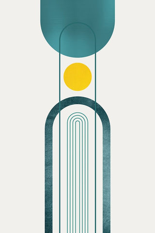 Mid Century Teal Yellow 2 White Modern Wood Framed Art Print with Double Matting by Urban Epiphany