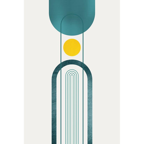 Mid Century Teal Yellow 2 Black Modern Wood Framed Art Print by Urban Epiphany