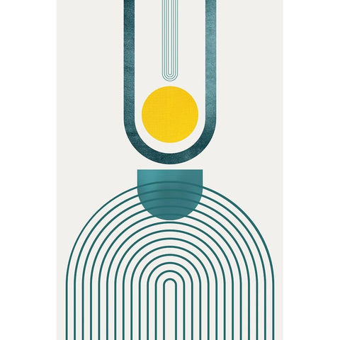 Mid Century Teal Yellow 3 Black Modern Wood Framed Art Print with Double Matting by Urban Epiphany
