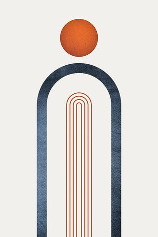 Minimalist Mid Century Orange Navy 1 Black Ornate Wood Framed Art Print with Double Matting by Urban Epiphany