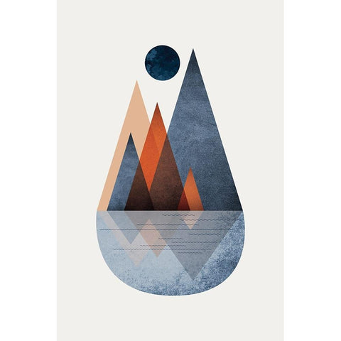 Minimalist Mid Century Orange Navy 2 Black Modern Wood Framed Art Print with Double Matting by Urban Epiphany