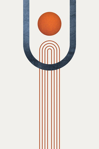 Minimalist Mid Century Orange Navy 3 White Modern Wood Framed Art Print with Double Matting by Urban Epiphany