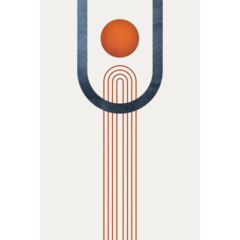 Minimalist Mid Century Orange Navy 3 Black Modern Wood Framed Art Print with Double Matting by Urban Epiphany