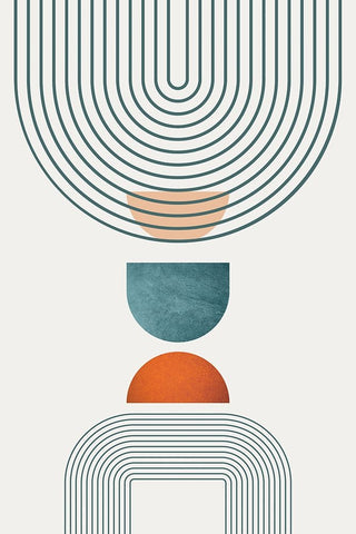 Minimalist Mid Century Orange Teal 1 Black Ornate Wood Framed Art Print with Double Matting by Urban Epiphany