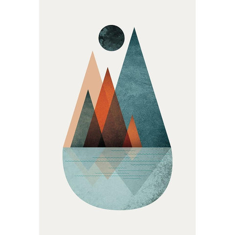 Minimalist Mid Century Orange Teal 2 Gold Ornate Wood Framed Art Print with Double Matting by Urban Epiphany