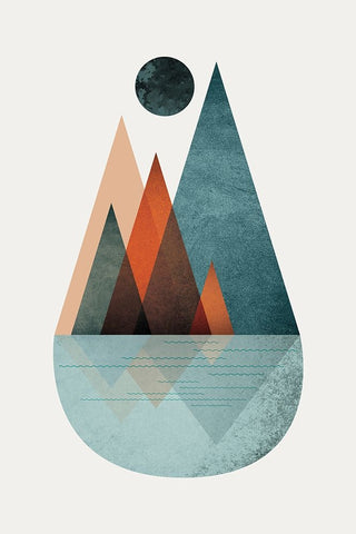 Minimalist Mid Century Orange Teal 2 White Modern Wood Framed Art Print with Double Matting by Urban Epiphany