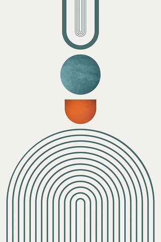 Minimalist Mid Century Orange Teal 3 White Modern Wood Framed Art Print with Double Matting by Urban Epiphany