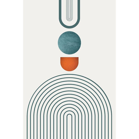 Minimalist Mid Century Orange Teal 3 Black Modern Wood Framed Art Print with Double Matting by Urban Epiphany