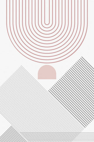 Modern Mid Century Abstract Pink Grey 3 White Modern Wood Framed Art Print with Double Matting by Urban Epiphany