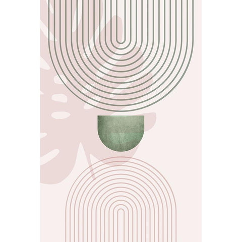 Pink Green Mid Century Botanical 1 Black Modern Wood Framed Art Print with Double Matting by Urban Epiphany