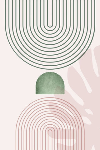 Pink Green Mid Century Botanical 2 White Modern Wood Framed Art Print with Double Matting by Urban Epiphany