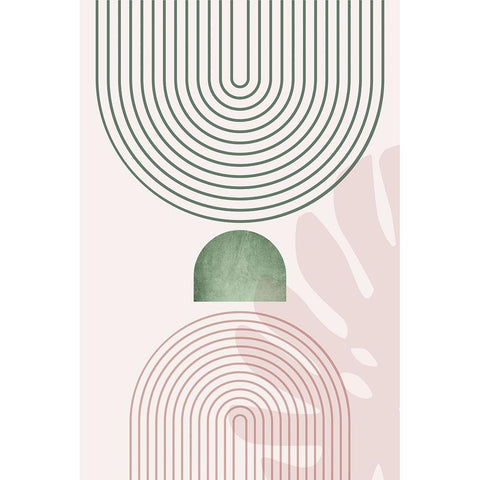 Pink Green Mid Century Botanical 2 Black Modern Wood Framed Art Print with Double Matting by Urban Epiphany