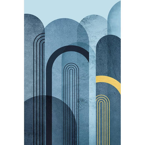 Mid Century Arches Navy Blue White Modern Wood Framed Art Print by Urban Epiphany