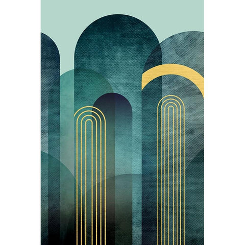 MidCentury Arches Teal Black Modern Wood Framed Art Print with Double Matting by Urban Epiphany