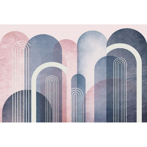 Mid Century Arches Blush Navy Black Modern Wood Framed Art Print with Double Matting by Urban Epiphany