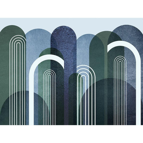 Mid Century Arches Navy Emerald Black Modern Wood Framed Art Print with Double Matting by Urban Epiphany