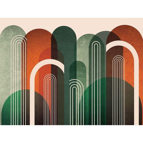 MidCentury Arches Orange Green White Modern Wood Framed Art Print by Urban Epiphany