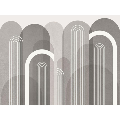 Mid Century Arches Stone Black Modern Wood Framed Art Print with Double Matting by Urban Epiphany
