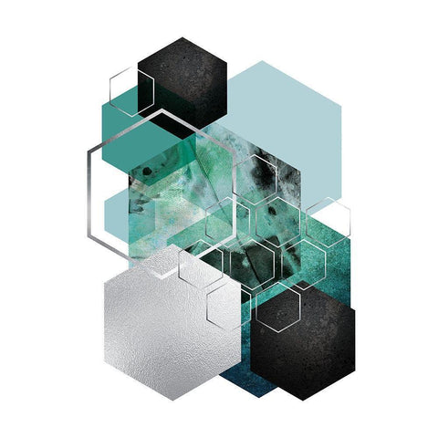 Geo Teal 3 Black Modern Wood Framed Art Print with Double Matting by Urban Epiphany