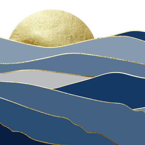 Navy Gold Landscape 2 V2 White Modern Wood Framed Art Print with Double Matting by Urban Epiphany