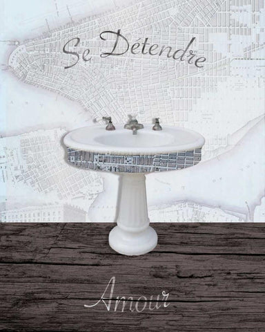 Mapped Bath Sink 1 White Modern Wood Framed Art Print with Double Matting by Brown, Victoria