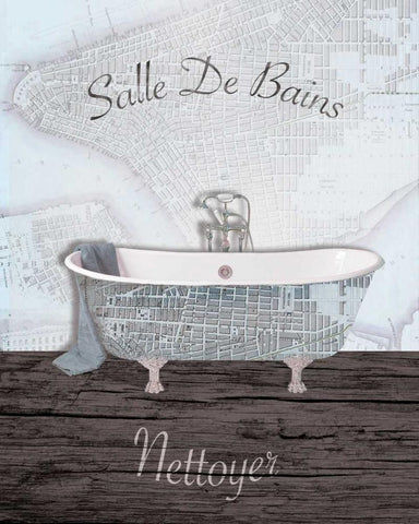 Mapped Bath 2 White Modern Wood Framed Art Print with Double Matting by Brown, Victoria