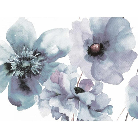 Flowering Blue Hues Gold Ornate Wood Framed Art Print with Double Matting by Brown, Victoria