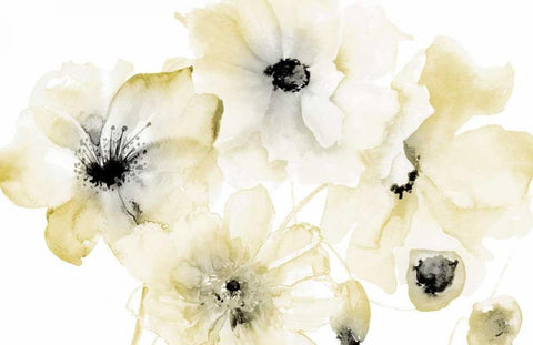 Gray Yellow Flora 4 Black Ornate Wood Framed Art Print with Double Matting by Brown, Victoria