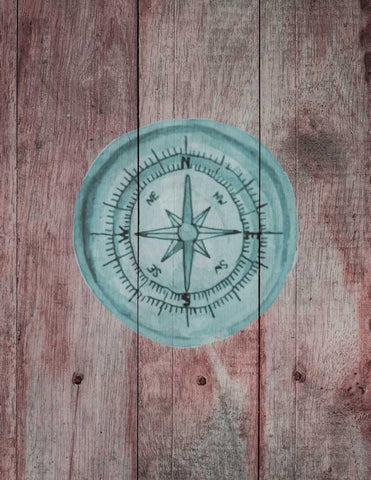 Teal Compass 2 White Modern Wood Framed Art Print with Double Matting by Brown, Victoria