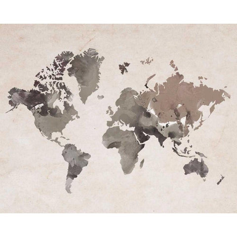 Watercolor Map Sepia Black Modern Wood Framed Art Print by Brown,Victoria