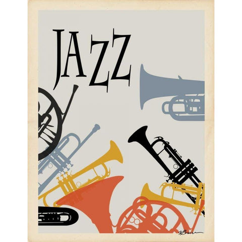 Jazz 1 White Modern Wood Framed Art Print by Brown, Victoria