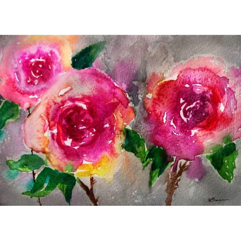 Pink Roses Black Modern Wood Framed Art Print with Double Matting by Brown,Victoria