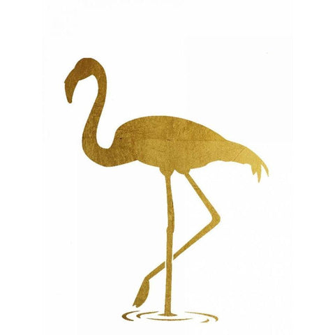 Golden Flamingo White Modern Wood Framed Art Print by Brown,Victoria