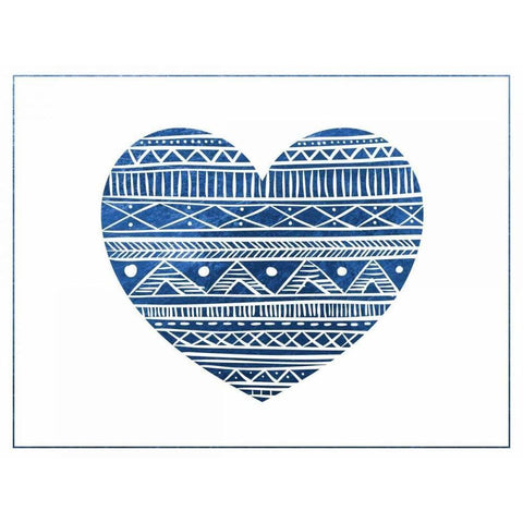 Indigo Tribal Heart White Modern Wood Framed Art Print by Brown,Victoria