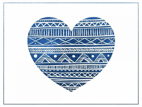 Indigo Tribal Heart White Modern Wood Framed Art Print with Double Matting by Brown,Victoria