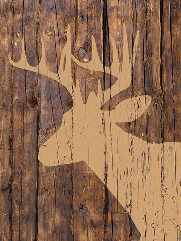 Wooden Deer Black Ornate Wood Framed Art Print with Double Matting by Brown, Victoria