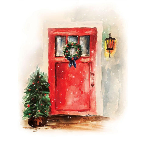 Christmas Door White Modern Wood Framed Art Print by Brown, Victoria