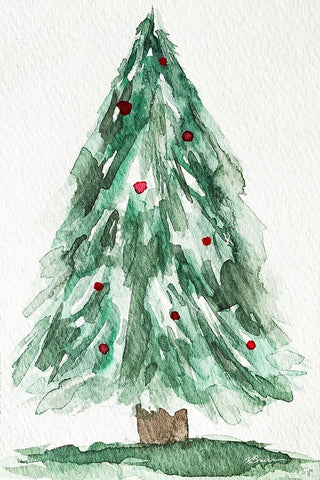 Christmas Tree Watercolor 1 Black Modern Wood Framed Art Print by Brown, Victoria