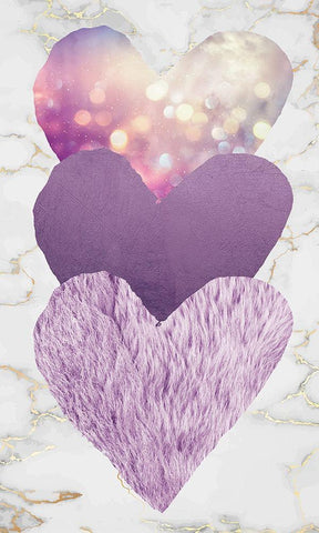 Triple Heart Purple Black Ornate Wood Framed Art Print with Double Matting by Brown, Victoria