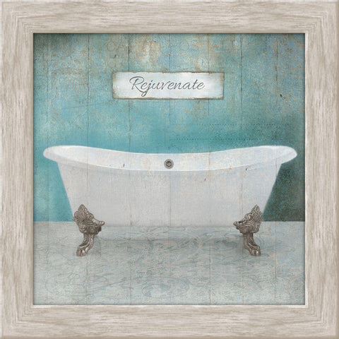 Wood Framed Aqua Bath Black Ornate Wood Framed Art Print with Double Matting by Brown, Victoria