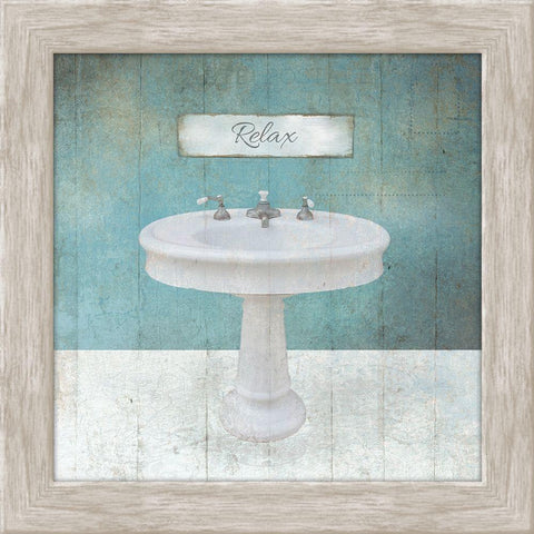 Wood Framed Aqua Bath Sink Gold Ornate Wood Framed Art Print with Double Matting by Brown, Victoria